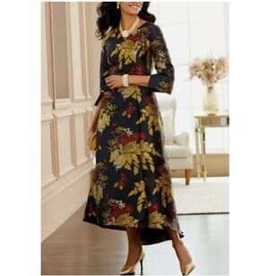 Midnight Velvet V-Neck 3/4 Sleeve Floral Print Formal Dress Womens Plus Sze 22W